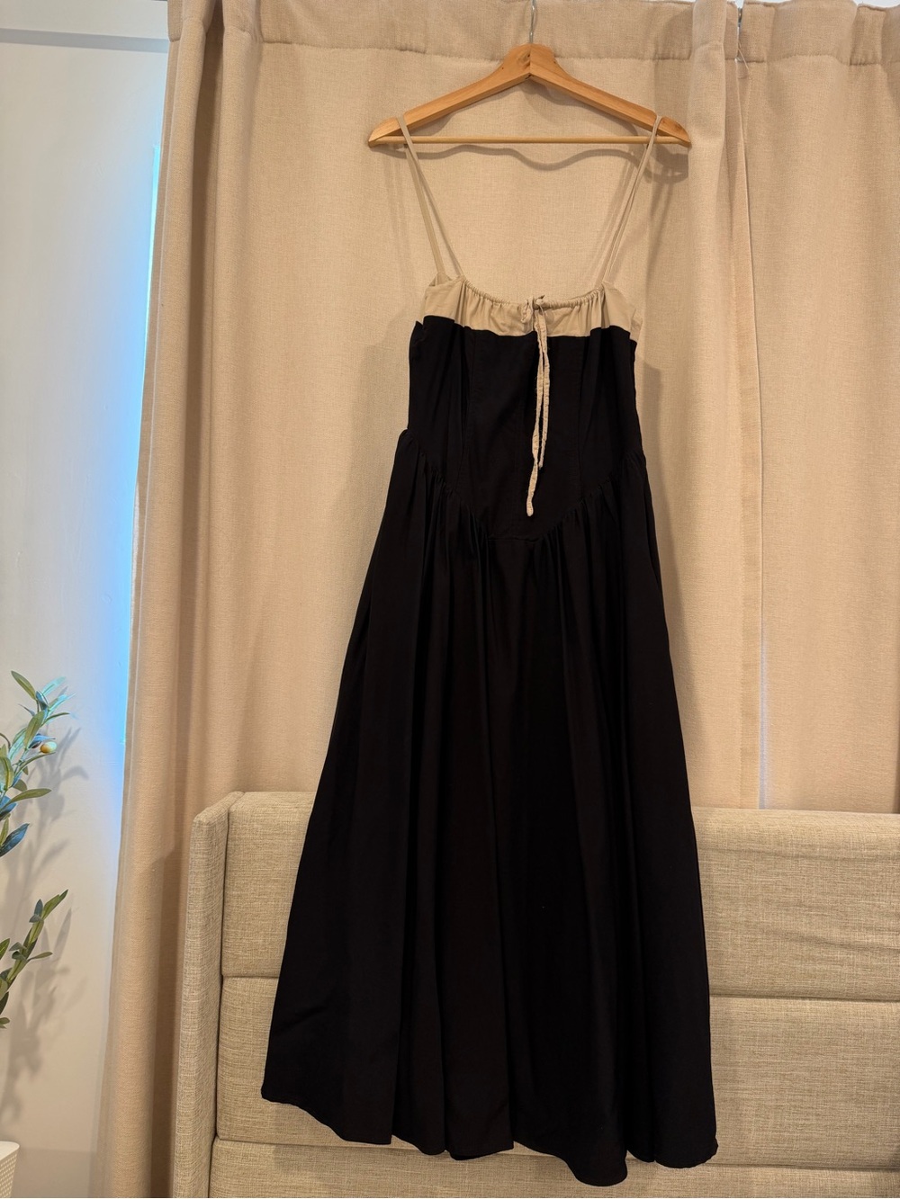Black and Cream Spaghetti-Strap Maxi Dress